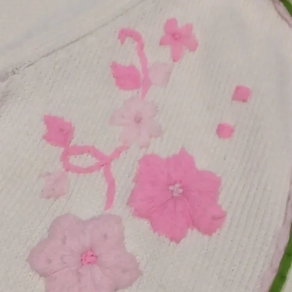 Vintage White Knit Cardigan Pink Embroidery Korea - Picture 5 of 12